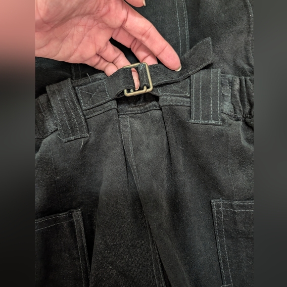 Express Compagnie Internationale Vtg 90s Black Suede Overall Shorts size L - Picture 14 of 16